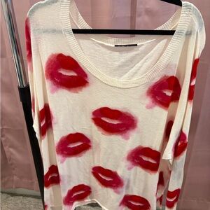 Lane Bryant White and Red Lip Print Sweater